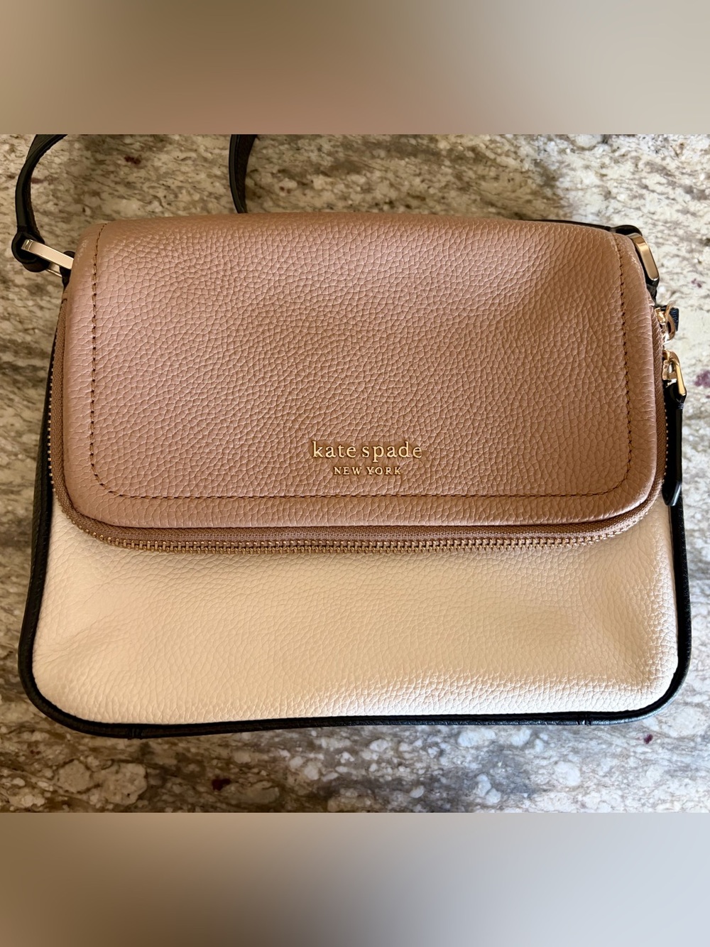 kate spade Three-Tone Pebbled Leather Crossbody Bag in Taupe, Black, and Cream